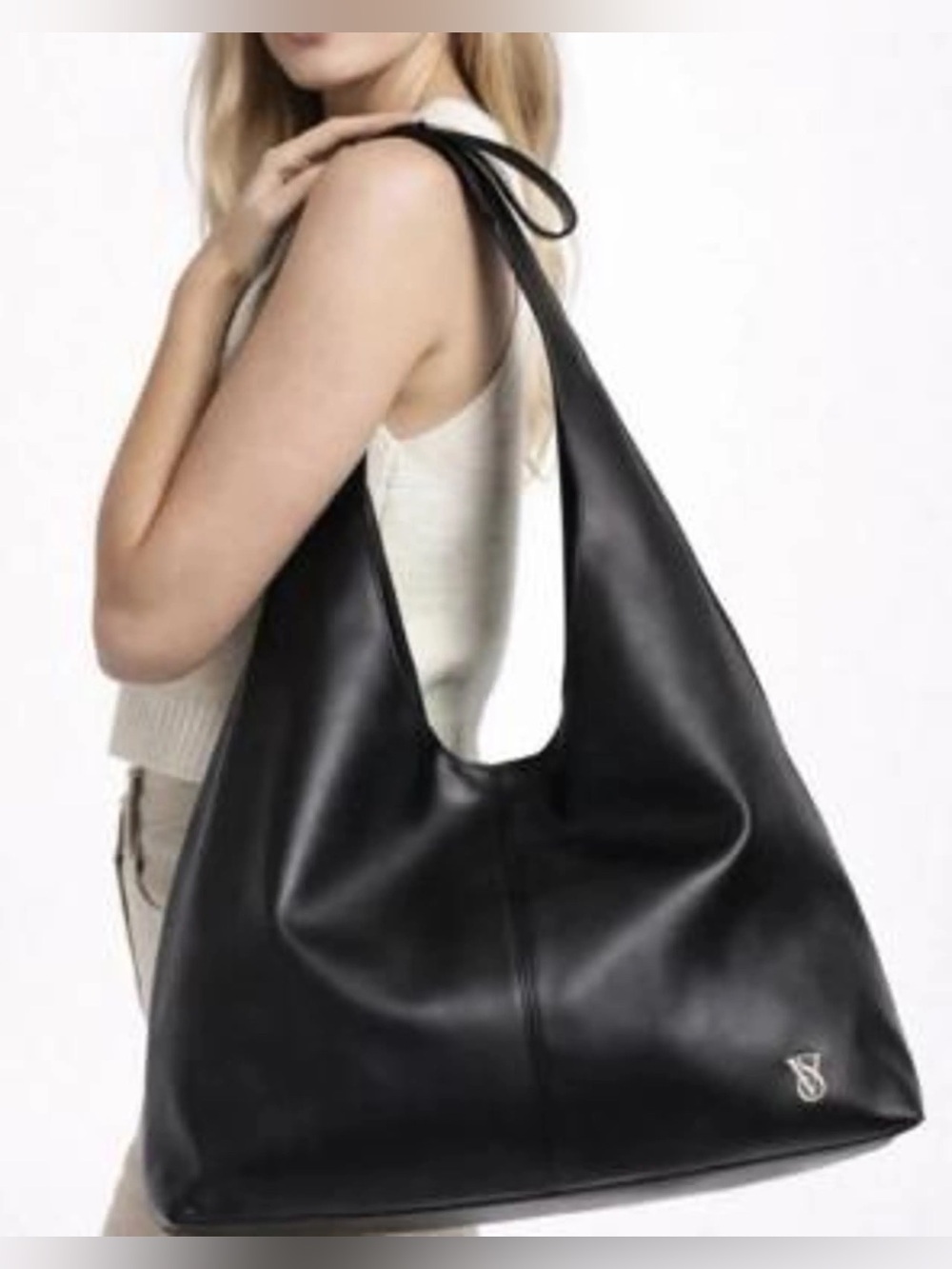Victoria’s Secret Bow Tote Black Faux Leather Hobo Shoulder Bag